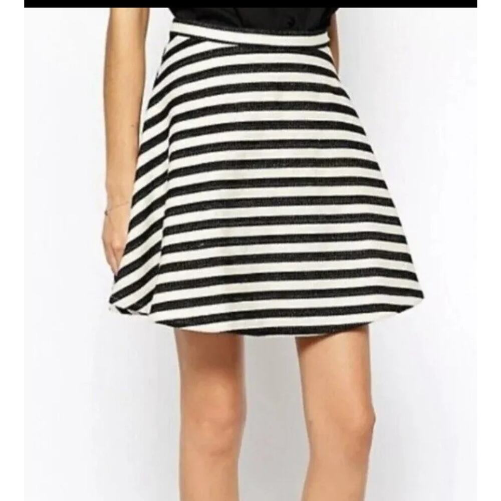 Greylin‎ Anthropologie Womens Mini Skater Skirt Size 0 Black Twill Stripe Retro